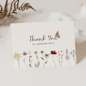 Garden Party Thank you Card Template, Wildflower Thank you Card, 5x3.5 Thank you Card Template, Flora