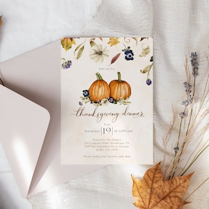 Elegant Thanksgiving Dinner Invitation Template, Thanksgiving Party Invite, Friendsgiving Invitation, Thanksgiving Evite, Editable Printable