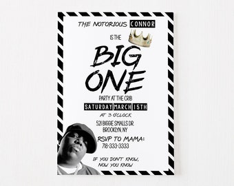The Big One Birthday Party Invitation Template, Biggie Smalls, 1st Birthday Invitation, Notorious BIG, Hip Hop, 90's