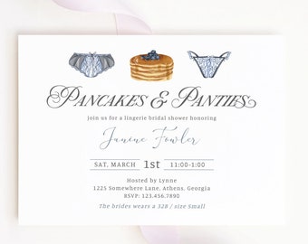 Pancakes and Panties Lingerie Shower Invitation Template, Pancakes and Panties Invite, Lingerie Bridal Shower, Editable Template