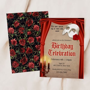 Phantom of the Opera Birthday Invitation Template, Masquerade Ball Birthday Invite, Phantom Of the Opera Invite, Editable