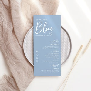 Something Blue Bridal Shower Menu, Dusty Blue Dinner Menu, Brunch Menu, Printable Menu Template, VICTORIA
