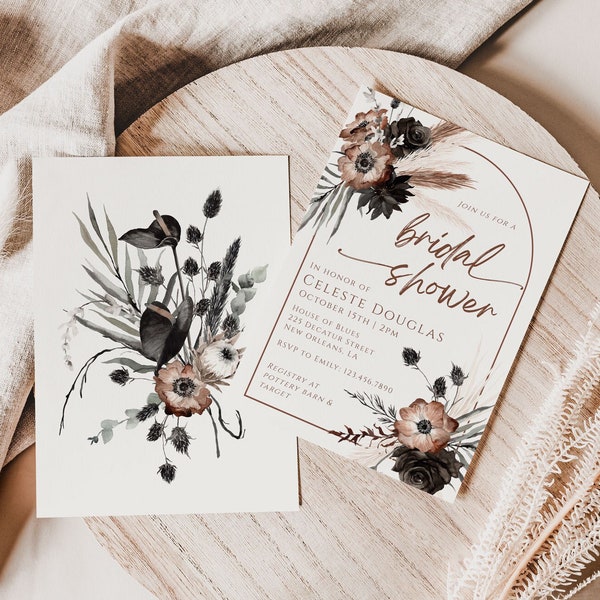 Gothic Boho Bridal Shower Invitation for Fall Bridal Shower, Halloween Party Invitation, Boho Shower, Editable Template