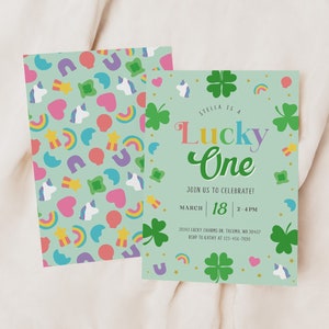 Lucky One Birthday Invitation Template, St Patricks Birthday Invite, Lucky Charms Invite, St Patrick's Day Evite, Shamrock Invitation, Biddy