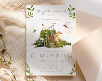 Fairy Birthday Invitation Template: Watercolor Mushroom House (Digital Download)