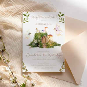 Enchanted Fairy Birthday Invitation Template, Mushroom House Invite, Fairytale Birthday Party, Flutter and Twirl Birthday Girl, CLAUDINE