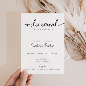 Modèle d'invitation de fête de retraite minimaliste, invitation de fête de retraite modifiable, invitation numérique de célébration de retraite