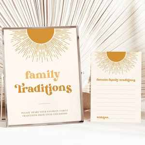 Retro Sun Family Traditions Sign and Card Printable Template, Boho Sun Family Traditions, Sun Baby Shower, Here Comes the Son, SUNNY