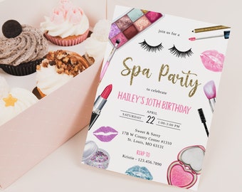 Spa Birthday Party Invitation: Makeup Glam Theme (Digital Invitation)
