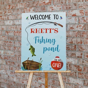 Fishing Birthday Party Welcome Sign Template, The Big One Sign, O-fish-ally One Welcome Poster, Large Sign Template, Editable, Hank
