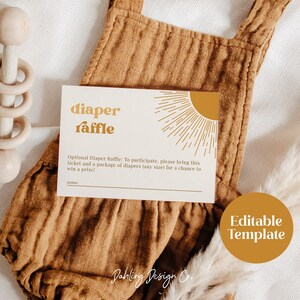 Retro zonluier loterij kaartsjabloon, Boho Sun babyshower, Here Comes The Son, babyshower voor jongens, genderneutraal, ZONNIG