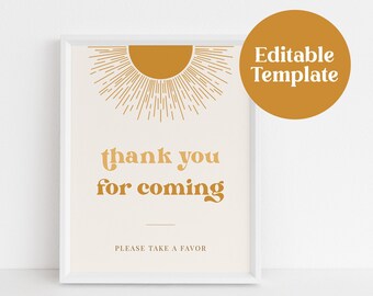 Retro Sun Favors Sign Template: Boho Baby Shower Printable (Digital Download) SUNNY