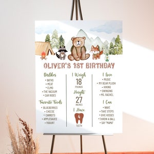 One Happy Camper Milestone Sign Template, Woodland Animals Milestone Poster, Camping Birthday, Editable Sign, OLIVER