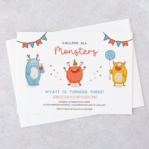 Monster Birthday Party Invitation, Monster Party Invite, Calling All Monsters, Editable Template