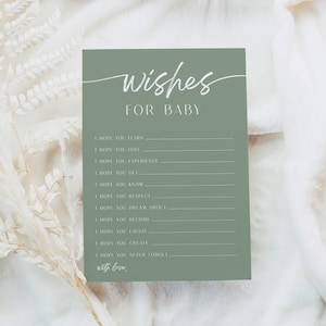 Modello di biglietto di auguri per baby shower di genere neutro, baby shower verde salvia, modello modificabile, minimalista, WILLOW
