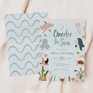 Oneder the Sea Birthday Invitation Template, Under the Sea Invite, Ocean First Birthday, Sea Animals, Mobile Evite, MOBY