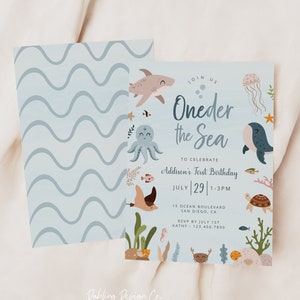 Oneder the Sea Birthday Invitation Template, Under the Sea Invite, Ocean First Birthday, Sea Animals, Mobile Evite, MOBY