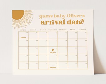 Here Comes The Son Baby Due Date Calendar Template: Boho Baby Shower (Digital Download) SUNNY