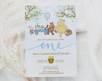 Classic Winnie the Pooh Birthday Invitation Template, Editable Winnie the Pooh First Birthday Invite, Vintage Winnie Pooh Birthday, Tigger