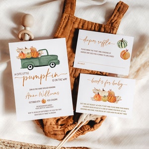 A Little Pumpkin is on the Way Invitation, Pumpkin Truck Baby Shower Invitation, Pumpkin Baby Shower Invite, Editable Template, Blaine
