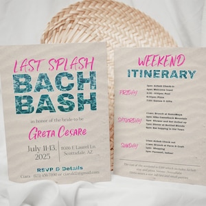 Last Splash Bachelorette Invitation Template, Beach Bachelorette, Pool Party Invite, Bach Bash Invitation, Editable Template