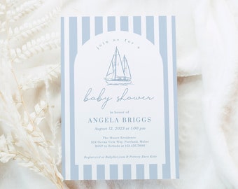 Nautical Sailboat Baby Shower Invitation Template: Coastal Theme (Digital Download) ZEPHYR