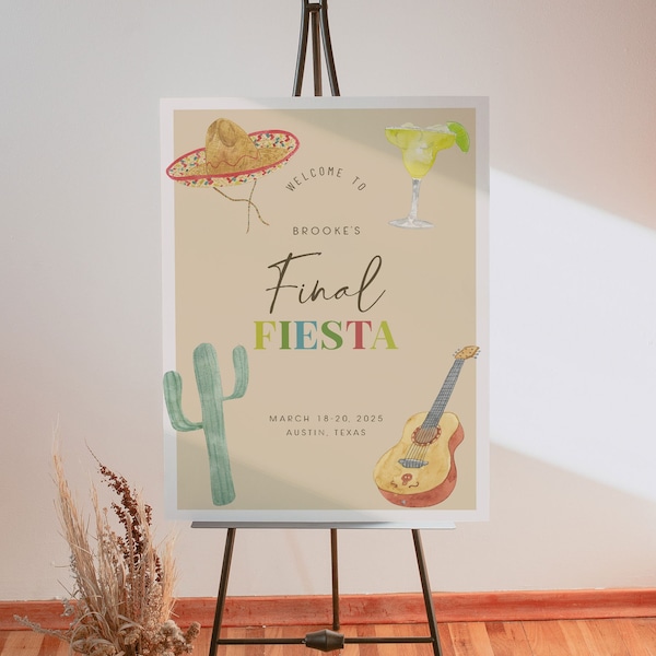 Final Fiesta Welcome Sign Template, Bachelorette Party Poster, Boho Bachelorette, Editable Template, MARIA