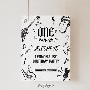 One Rocks Birthday Welcome Sign Template, Rock and Roll 1st Birthday, Rock Star First Birthday, Rocked One Year, Welcome Poster, FREDDIE