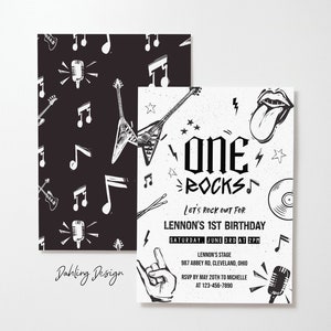 One Rocks Birthday Invitation Template, Rock and Roll Birthday Invite, Boy Rocker Birthday, Rock First Birthday, Editable Invite, FREDDIE