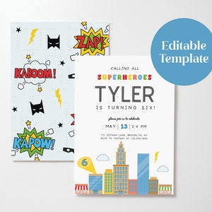 Superhero Birthday Invitation Template, Superhero Party Invite, Comic Super Hero Invitation, Editable Invite, Digital Invitation