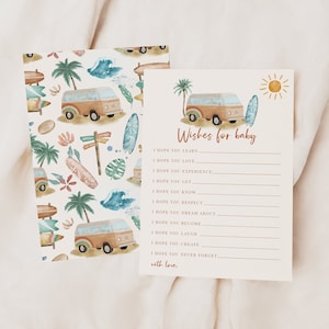 Deseos de surfista para plantilla de tarjeta de bebé, baby on board shower, surf baby shower, baby boy, KOA