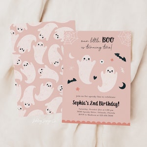 Boo Is Turning Two Invitation Template, Our Little Boo Birthday Invite, Ghost Invitation, Halloween Birthday, Girl 2nd Birthday