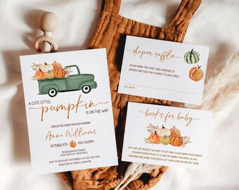 A Little Pumpkin is on the Way Invitation, Pumpkin Truck Baby Shower Invitation, Pumpkin Baby Shower Invite, Editable Template, Blaine