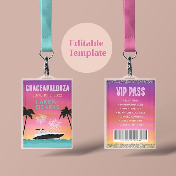 Tropical Bachelorette VIP Pass Template, Boat VIP Pass, Miami Bachelorette, Summer Bachelorette, Bachelorette Party Favor