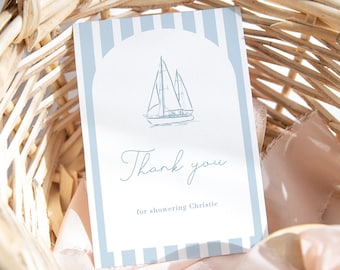 Nautical Baby Shower Thank You Card Template, Coastal Baby Shower, Printable Thank You Card, Folded Thank You, Coastal Bridal Shower, ZEPHYR