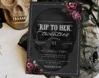 RIP to Twenties Birthday Invitation Template, RIP to my 20&#39;s, Skull Invite, Halloween Party Invite, Gothic Party, 30th Birthday Invitation