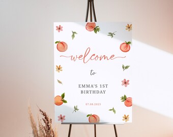 Peach 1st Birthday Welcome Sign Template: One Sweet Peach Party Poster