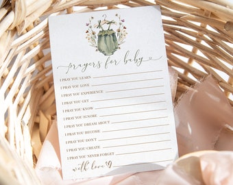 Boho Baby Clothes Prayer for Baby Template, Baby Shower Prayers for Baby Card, Wishes for Baby Printable, Sage Green Shower, Serenity