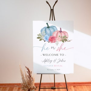 Pumpkin Gender Reveal Welcome Sign Template, What will our little pumpkin be, Welcome Sign Poster, Fall Gender Reveal, ELLA