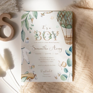 Greenery Boy Baby Shower Invitation Template, Sage Green, It’s a Boy Invitation, Eucalyptus Baby Shower Invite, AUGGIE