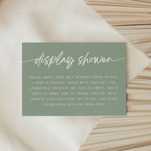 Sage Grün Display Shower Insert Vorlage für Babyparty, druckbare Display Shower Card, Neutral Baby Shower, WILLOW
