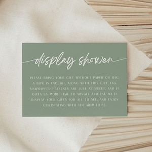 Sage Green Display Shower Insert Template for Baby Shower, Printable Display Shower Card, Neutral Baby Shower, WILLOW