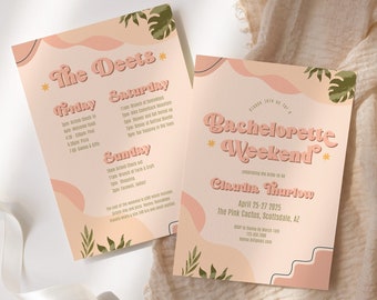 Retro Tropical Bachelorette Invite and Itinerary Template, Florida Bachelorette Itinerary, Boho Bachelorette, Printable