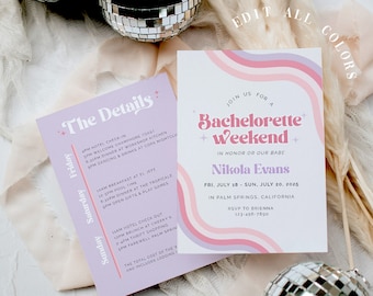 70s Retro Bachelorette Invitation & Itinerary Template (Digital Download)
