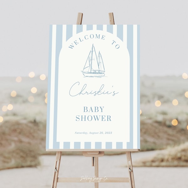 Nautical Welcome Sign Template for Baby or Bridal Shower, Coastal Welcome Sign, Welcome Poster, Ahoy it's a boy, ZEPHYR