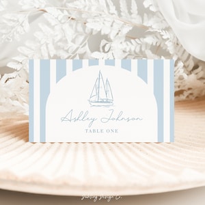 Plantilla de tarjeta de lugar náutica para despedida de soltera o boda costera, carpa de comida, tarjeta de lugar imprimible, Ahoy Its a Boy, ZEPHYR