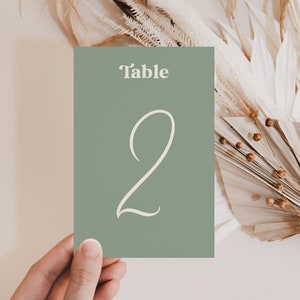 Sage Green Wedding Table Numbers Template, Wedding Sign Printable, Editable Table Number Cards