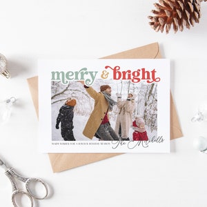 Modello di biglietto di Natale retrò allegro e luminoso, biglietto di auguri pastello, biglietto di Natale con 3 foto, lettera di auguri modificabile