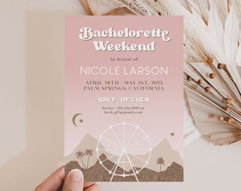 Festival Boho Bachelorette Invitation and Itinerary Template, Palm Springs Bachelorette Invite, Festival Bach Evite, Editable Template