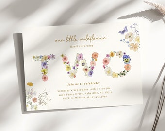 Wildflower 2nd Birthday Invitation Template: Floral Letters (Digital)